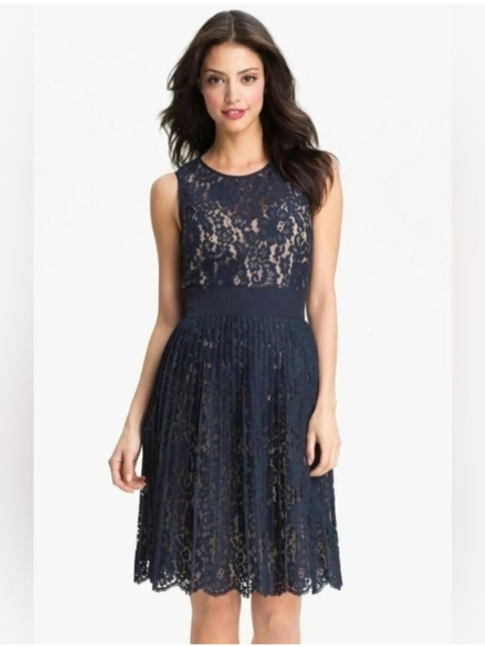 Eliza J Navy Lace Sleeveless Fit-and-Flare Dress. Size 8